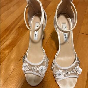 Nina Cream Heels with Floral Embellishments